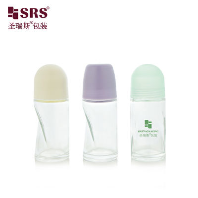 खरीदें BLPG-B-50ml Empty round Clear glass personal care roll bottle vial container with pP massage ball ऑनलाइन निर्माण