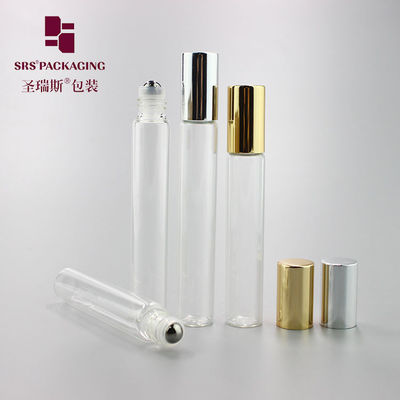 खरीदें स्टॉक उत्पाद स्पष्ट 8ml 10ml खाली ग्लास परफ्यूम रोल बोतल पर सोने के एल्यूमीनियम टोपी के साथ ऑनलाइन निर्माण