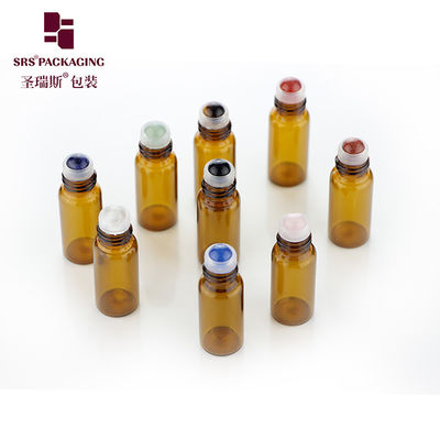 BLP-3ML 3ML गंध Amber Glass Roll On Bottle With Gemstone Ball 3ML गंध एम्बर ग्लास रोल ऑन बोतल के साथ रत्न की गेंद