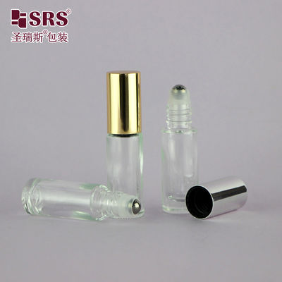 स्किनकेयर एसेन्स के लिए सिलेंडर गोल ग्लास रत्न रोलर बोतलें 5ml