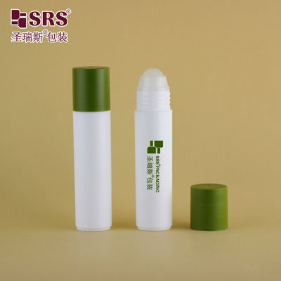 RPP(P)-30ml 1oz White Matte Frosted Bottle In Plastic With Matte Army Green Cap With Roller Ball Applicator For Cosmetic (प्रसाधन सामग्री के लिए रोलर बॉल एप्लीकेटर के साथ मैट आर्मी ग्रीन कैप के साथ प्लास्टिक में सफेद मैट फ्रॉस्टेड बोतल)