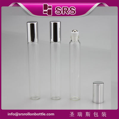 चांदी के एल्यूमीनियम ढक्कन के साथ SRS 10ml स्पष्ट रंग का ग्लास रोलर बॉल बोतल