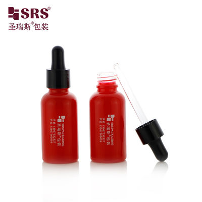 D001-50ml संवेदनशील पेट देखभाल उत्पादों के लिए कस्टम गर्म लाल पेट तेल ड्रॉपर बोतलें ग्लास पाइपेट के साथ चमकदार काले पीपी प्लास्टिक ड्रॉपर शीर्ष के साथ
