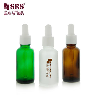 D001-50ml पर्यावरण के अनुकूल खाली गोल कंधे का ग्लास बॉडी ऑयल ड्रॉपपर बोतल सिल्कस्क्रीन प्रिंटिंग लोगो अनुकूलन त्वचा देखभाल पैकेजिंग के लिए सफेद ड्रॉपपर टोपी और सिलिकॉन हैंडल के साथ