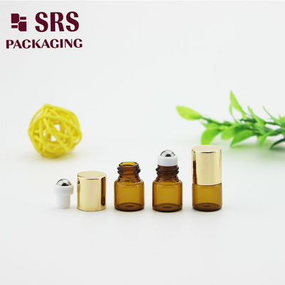 SRS खाली 1ml एम्बर ग्लास रोलर बॉल बोतल सोने के एल्यूमीनियम टोपी के साथ