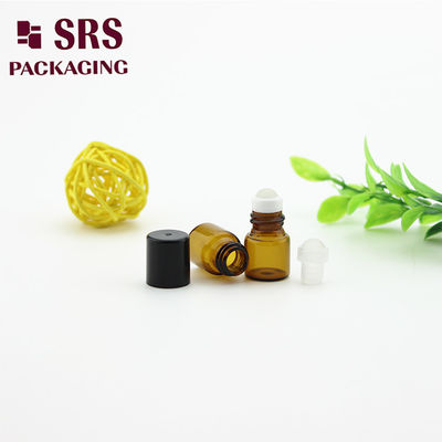 SRS खाली 1ml एम्बर ग्लास रोल ब्लैक प्लास्टिक कैप के साथ बोतल पर