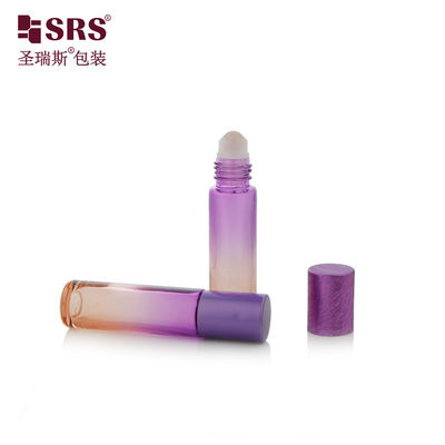 BLPM-10ml प्यारा बैंगनी ग्लास रोलर बोतलें सिलेंडर गोल 21 मिमी व्यास के फ्लायल के साथ एल्यूमीनियम ढक्कन के साथ सुगंधित तेल के लिए