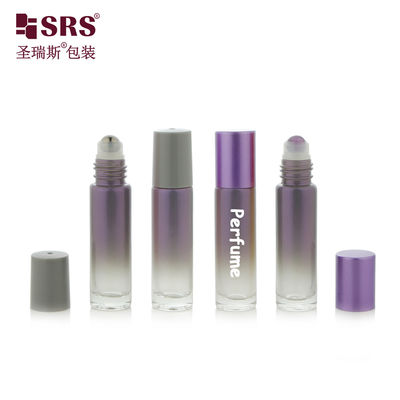 BLPM-10ml गोल आकार खाली ग्रेडिएंट धुआं बैंगनी कस्टम रंग का ग्लास शीशी रोलर बोतल कॉस्मेटिक इत्र तेल के लिए स्टील रोलिंग गेंद के साथ