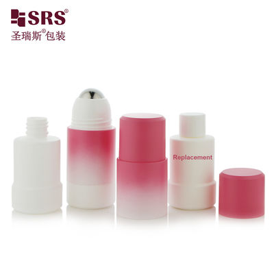 Rppe(S) -50ml 75ml ग्रेडिएंट कोटिंग स्प्रेइंग पीच गुलाबी सफेद फिर से भरने योग्य डिओडोरेंट जेल रोलर बोतल बड़े स्टील धातु मालिश गेंद पैकेजिंग के साथ