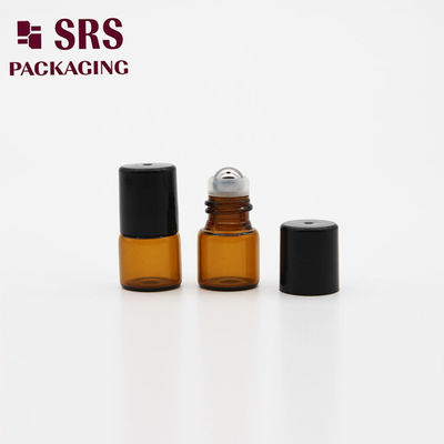 SRS खाली 2ml काली प्लास्टिक के ढक्कन के साथ एम्बर ग्लास रोलर बॉल बोतल