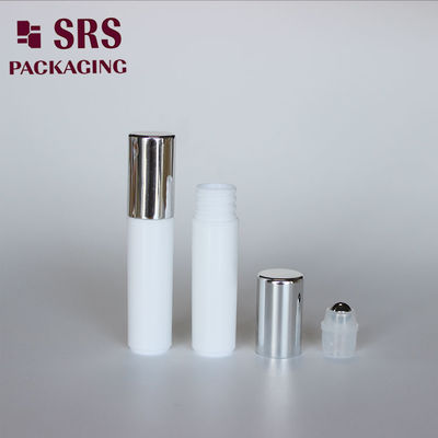 चांदी के ढक्कन के साथ SRS खाली कॉस्मेटिक 5ml सफेद प्लास्टिक रोलर बॉल बोतल
