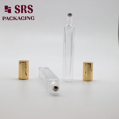 एसआरएस कॉस्मेटिक स्क्वायर आकार स्पष्ट रंग 10ml ग्लास रोलर बॉल बोतल