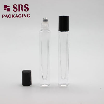 SRS कॉस्मेटिक चौकोर आकार स्पष्ट रंग मोटी दीवार 10ml ग्लास रोल बोतल पर