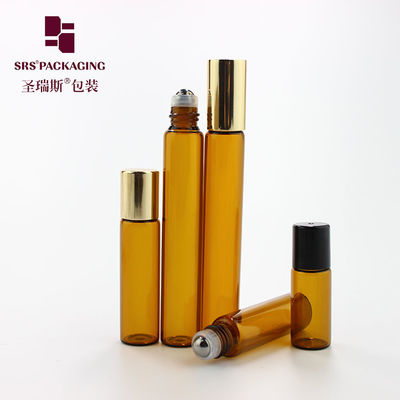 खाली एम्बर परफ्यूम ग्लास रोल ऑन बोतल 3ml 5ml 10ml धातु रोलर बॉल के साथ