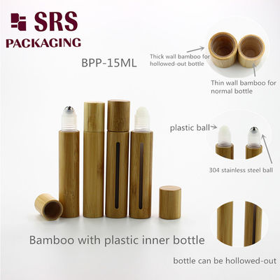 SRS खाली कॉस्मेटिक असली बांस प्लास्टिक रोल पर बोतल 5ml 8ml 10ml 15ml