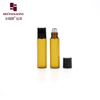 कॉस्मेटिक मिनी पतली दीवार ग्लास रोल पर बोतल खाली एम्बर रंग 5ml