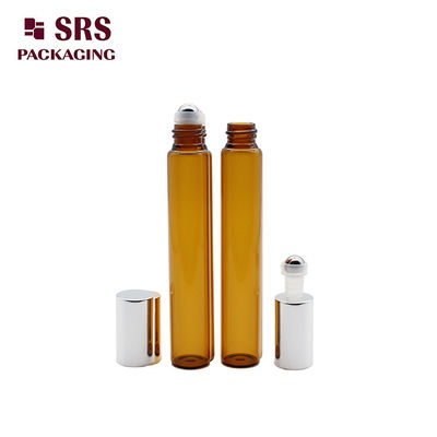 खाली परफ्यूम एम्बर ग्लास रोलर बॉल बोतल 10ml एल्यूमीनियम कैप के साथ